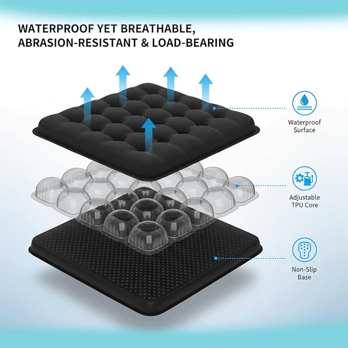 Inflatable Travel Cushion & Neck Pillow – Airplane Seat Cushion with 3D Air Cell, Chair Cushion for Office, Non-Slip Waterproof Pad, Wheelchair, Flight Seat Cushion, Travelling Cushion - Image 3