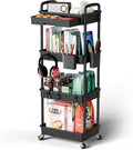 Sorgion 4 Tier Rolling Cart Organizer,Art Craft Diaper Bedside Snack Laundry Room Bathroom Organizer Narrow Thin Slim Rolling Trolley Utility Cart with Wheels for Kitchen,Office(Black) by Sorgion
