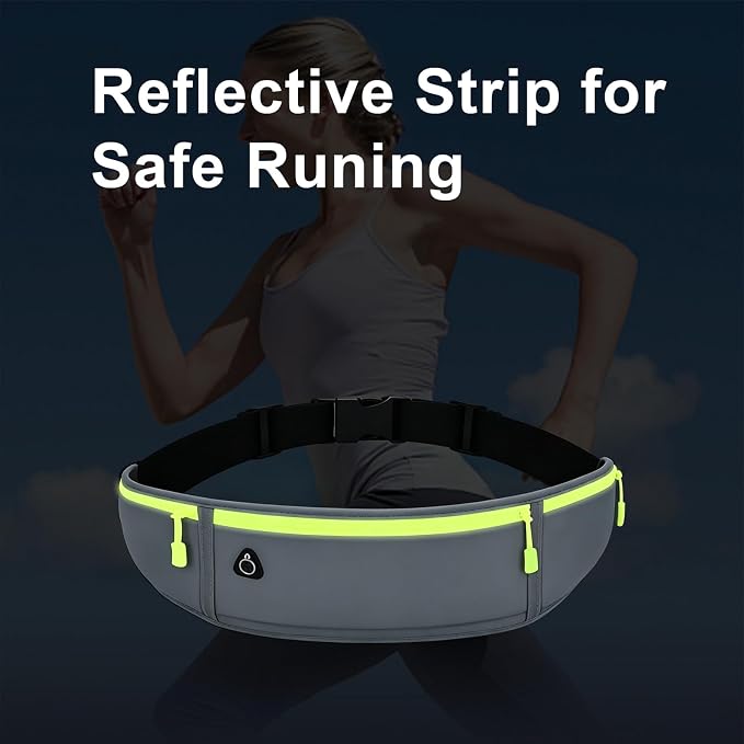 Slim Running Belt for Women Men,Runners Fanny Pack Phone Holder,Money Belt,Running Gear Accessories,with 3 Pockets (Green-gray) - Image 5