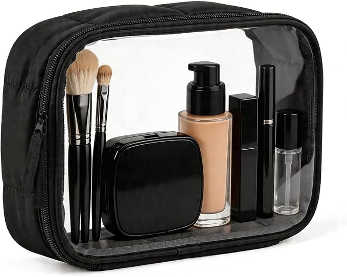 Moyad TSA Approved Toiletry Bag Clear Quart Size Travel Bags Makeup Bag | Large Opening, for Men and Women, Carry on Airline Compliant, Transparent Liquids Pouch, Puffer Black by Moyad