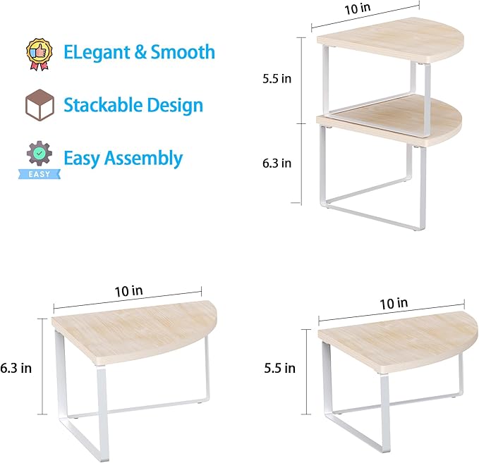 Golener Kitchen Corner Shelf, Corner Spice Rack, Counter Shelf, Stackable | Kitchen Counter Organizer, Plate Organizer for Cabinet, 2-Tier Corner Countertop Shelf, Corner Desk Shelf, Natural Beige - Image 3