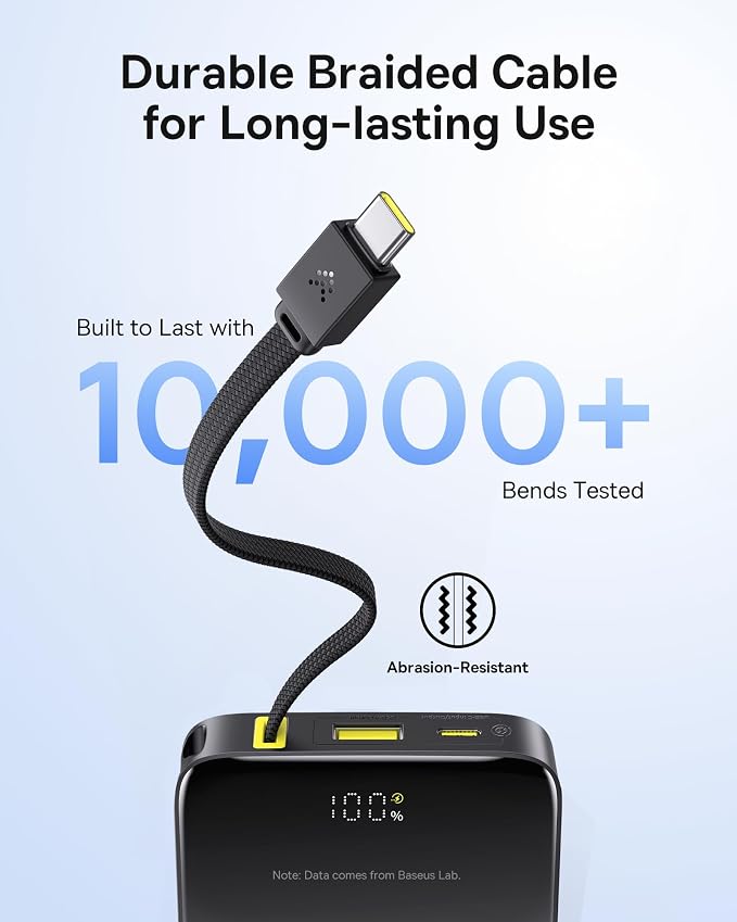 Baseus Portable Charger, 10000mAh Fast Charging Power Bank, 22.5W PD3.0 QC3.0 Battery Pack Built-in USB C Braided Cable, Travel Essentials for iPhone 17 16 15, iPad, S25/S24, Indoor/Outdoor, Travel - Image 5
