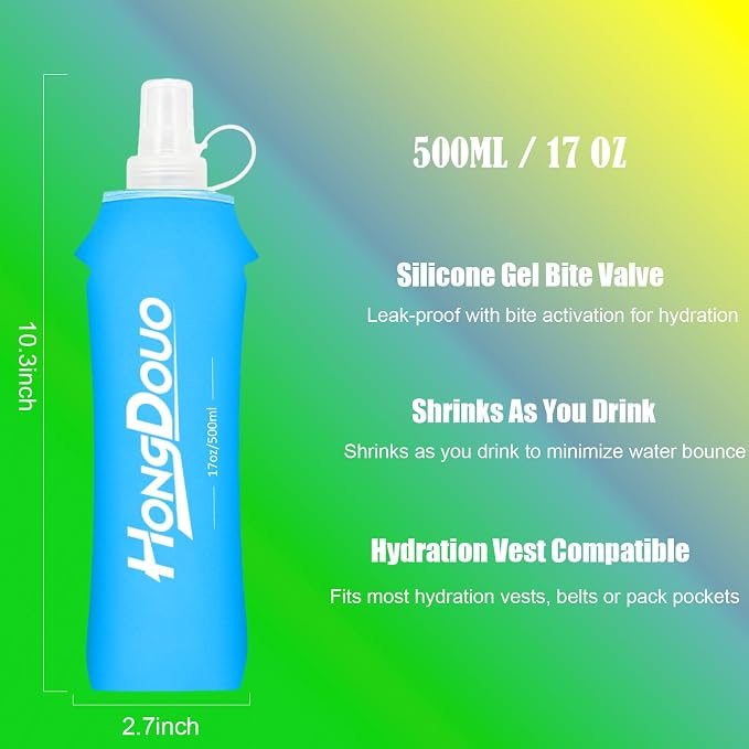 Flexible Running Bottles - Two Pack: 500ml/17oz, Foldable, BPA/PVC Free Soft Flask for Hydration Vests and Running Packs,Collapsible Leak-proof Pocket Bottle for Jogging, Hiking, Cycling, Climbing - Image 2