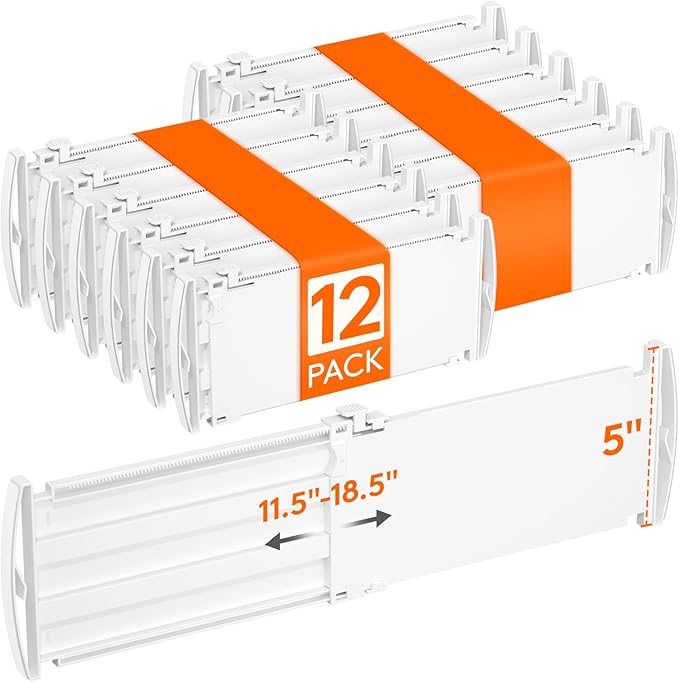 Lifewit 5" Tall Drawer Dividers, Adjustable Deep Drawer Organizer Clothes | 12 Pack 11.5"-18.5" Expandable White Plastic Separators for Dresser, Kitchen, Cabinet, Closet, Office Organization & Storage by Lifewit