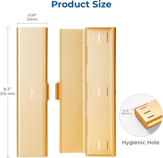 Wider Aluminum Toothbrush Travel Case, Portable Travel Toothbrush Holder, Durable Manual Toothbrush Box Container for Traveling, Bathroom, Camping, Business Trip, Gold - Image 4