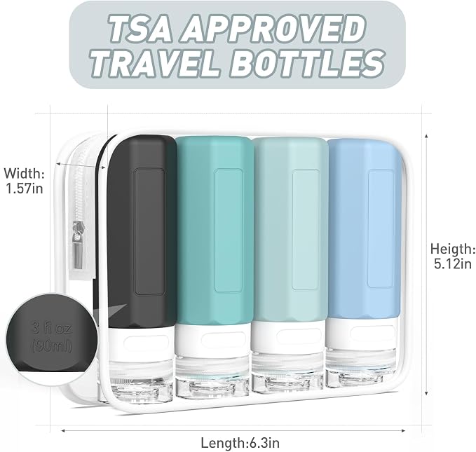 Redfly Travel Bottles for Toiletries, Tsa Approved 3oz Travel Size Containers, Leak Proof Travel Size Toiletries Bottles Silicone, BPA Free Refillable Shampoo Conditioners Essentials Kit, Gray - Image 5