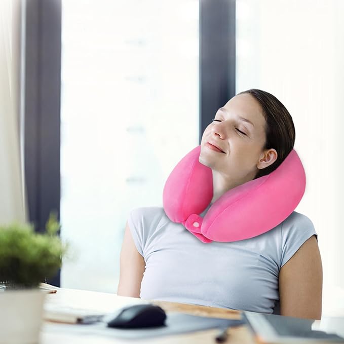 Neck Pillow Soft Memory Foam Travel Pillow Rose Red | Portable U Shaped, Headrest Neck Support, For Airplanes Sleeping, Office Trains Cars Camping Use - Image 6