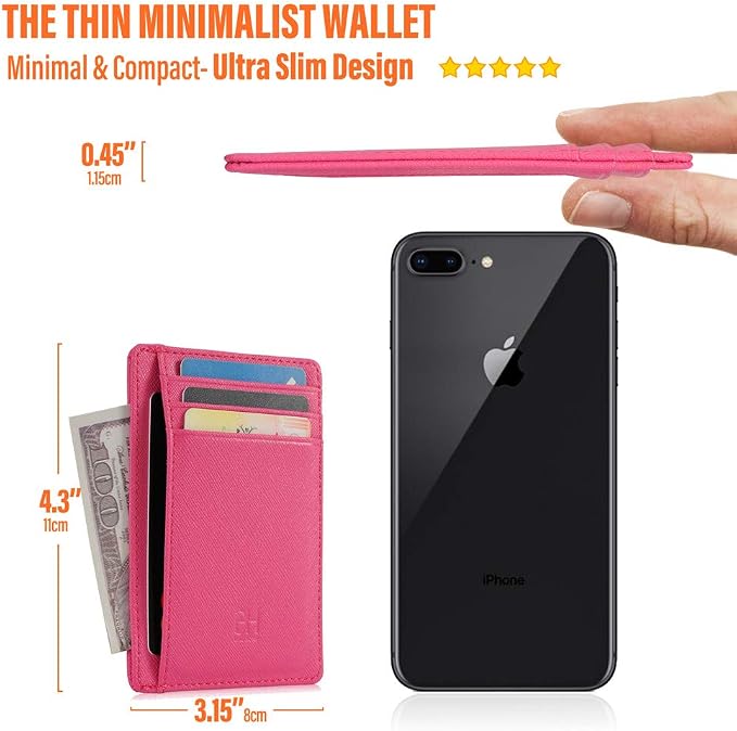 GH GOLD HORSE Slim RFID Blocking Card Holder Minimalist Leather Front Pocket Wallet for Women | Slim - Image 4