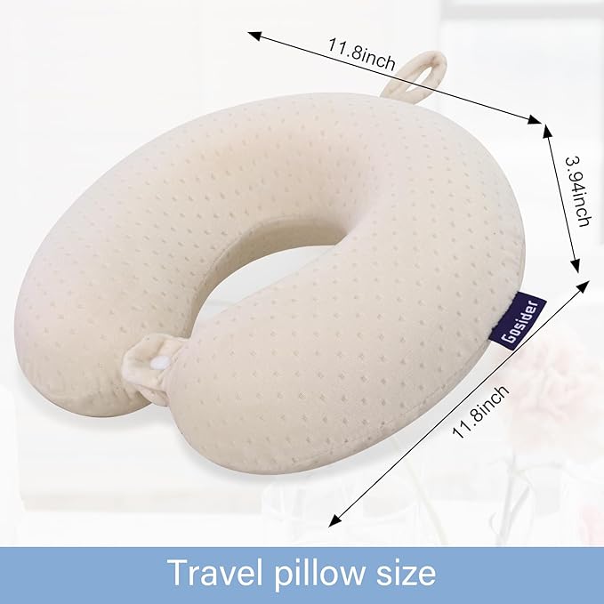 Memory Foam Neck Pillow Comfortable Travel Neck Pillow Neck and Head Support Lightweight Portable Airplane Travel Pillow for Sleeping, Traveling,Car, Train, Bus and Home Use Beige - Image 3