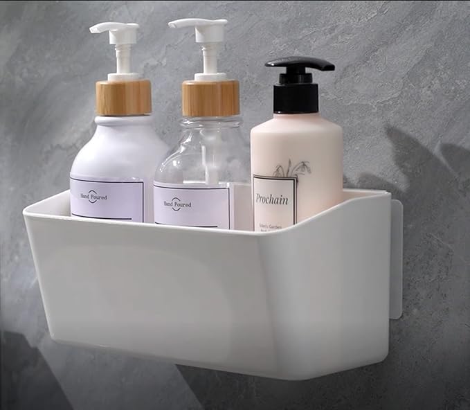 Bath Shelve, Adhesive Shelf Shower Caddy Bathroom Organizer, No Drill Wall Mounted Shower Caddy Basket Plastic，White Storage Rack for Bathroom/Kitchen by LADYBEE7LES