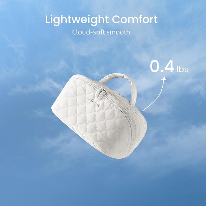 LOVEVOOK Travel Makeup Bag for Women, 2Pcs Puffer Waterproof Cosmetic Organizer, Large Capacity Pouch Open Flat Small Toiletry Bag with Brush Compartment & Handle (Off-white, Medium) - Image 4