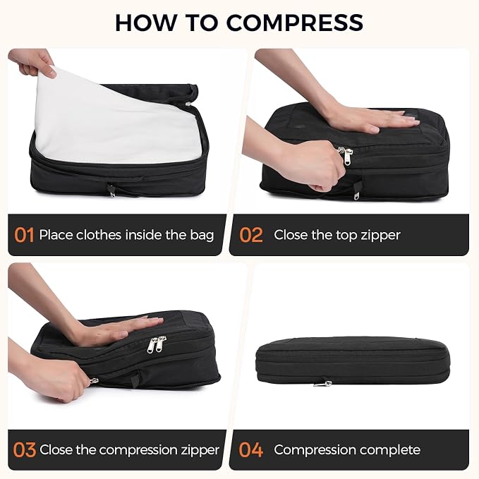BAGAIL 8 Set Compression Packing Cubes, Expandable Luggage Organizer Bags for Travel Accessories (Black) - Image 5