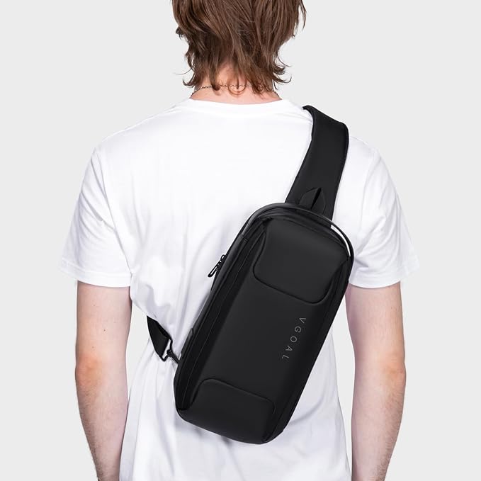VGOAL Crossbody Sling Bag for Men Sling Backpack Chest Shoulder Bag Black | Waterproof,USB Charge Port,Portable,Minimalist,13*6.7*3.5Inch,Fit 9.7" IPad,Business,Travel,Cycling,Hiking - Image 2