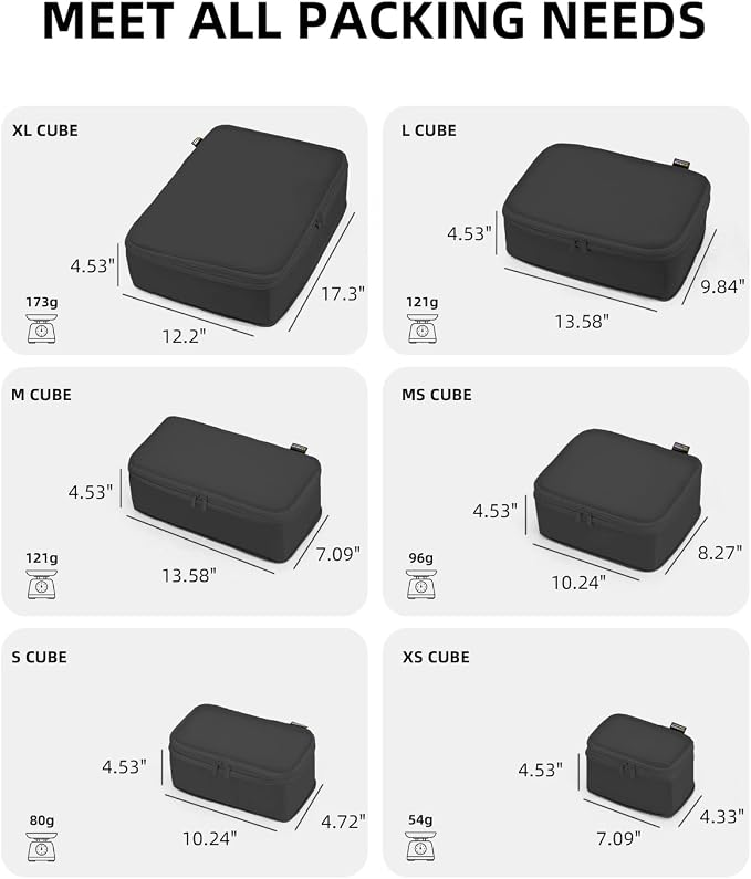 Compression Packing Cubes for Travel, 6-Piece Set (Large/Medium/Small), Double-Zip Luggage Organizers for Suitcase & Carry-On, Clothes Storage Bags (Pure Black, 6 Pack) - Image 4
