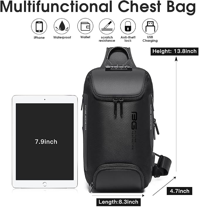 BANGE Men's Sling Backpack - Waterproof Crossbody Bag, Multi-Purpose Shoulder Bag - Image 5