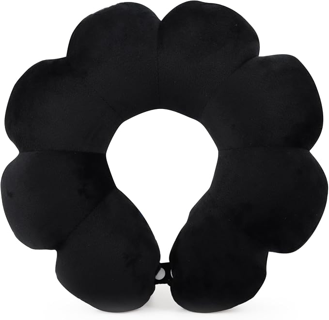 Sexysamba Flower Travel Neck Pillows for Airplanes Breathable Cotton U-Shaped Neck Pillow for Kids & Adults Head Neck Chin Support Rest Pillow for Traveling,Car,Train,Bus,Recline,Home,Office,Black by Sexysamba