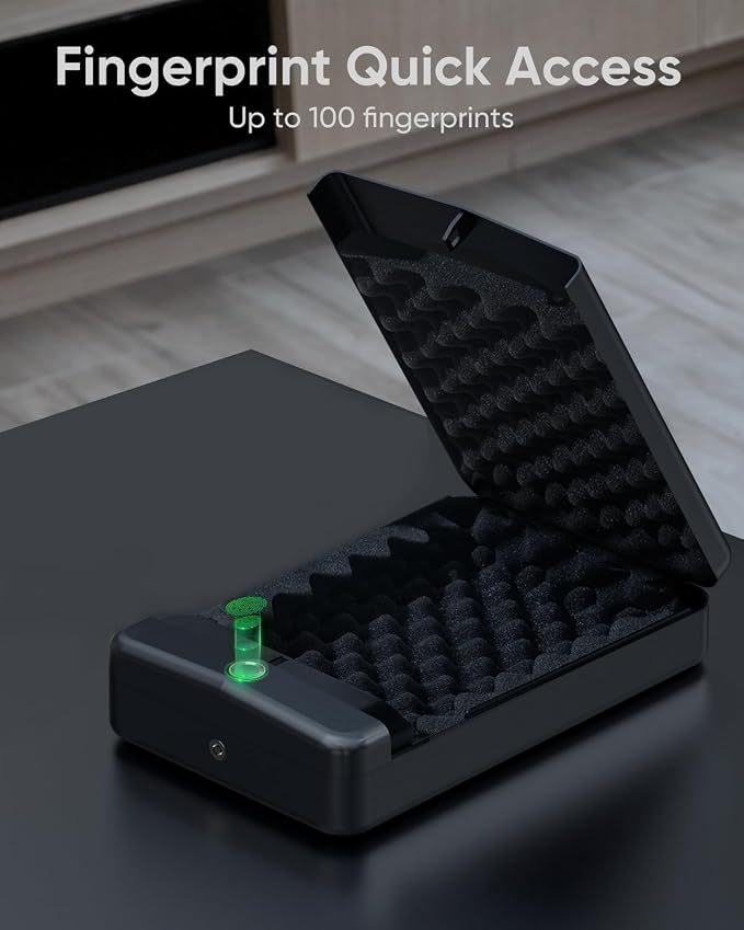 Gun Safe for Handgun Small Biometric Pistol Safe Fingerprint Quick Access Portable Gun Lock Box for Cars Travel Nightstand Bedside - Image 3