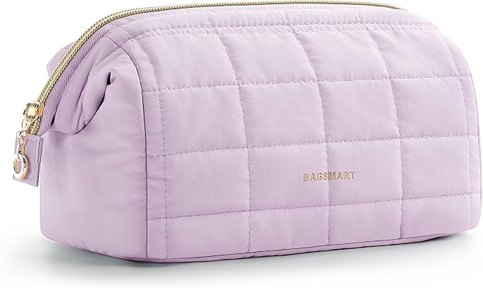 BAGSMART Makeup Bag Travel Toiletry Bag, Puffy Padded Make Up Bags for Women Makeup Organizer Case, Wide-open Pouch Purse Travel Essentials Toiletries Accessories Brushes, Lavender Purple by BAGSMART