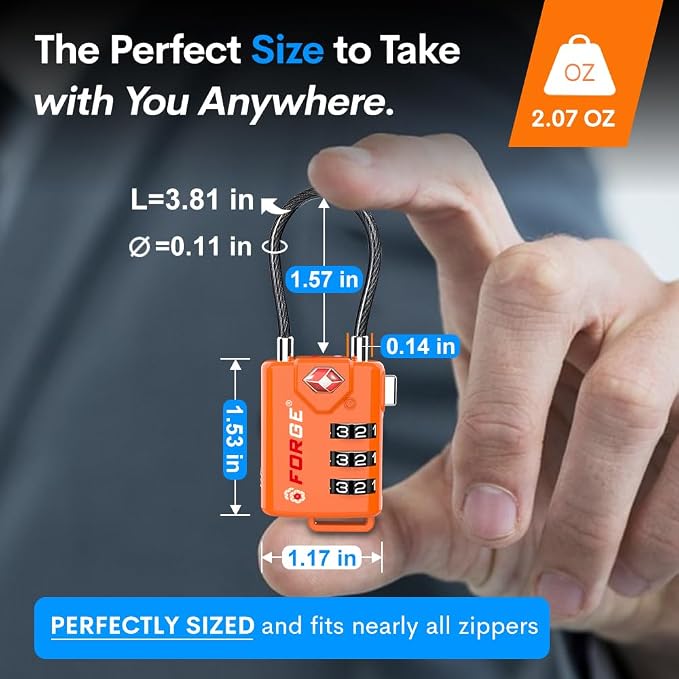 TSA Approved Cable Luggage Locks, Re-settable Combination with Alloy Body, Orange 2 Locks. - Image 5