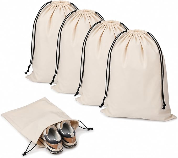 4 Pcs Shoe Bags for Traveling, 13.8" x 12.6" Dust Bags for Shoes with Drawstring for Women and Men, Travel and Home Storage(Beige) by Unknown