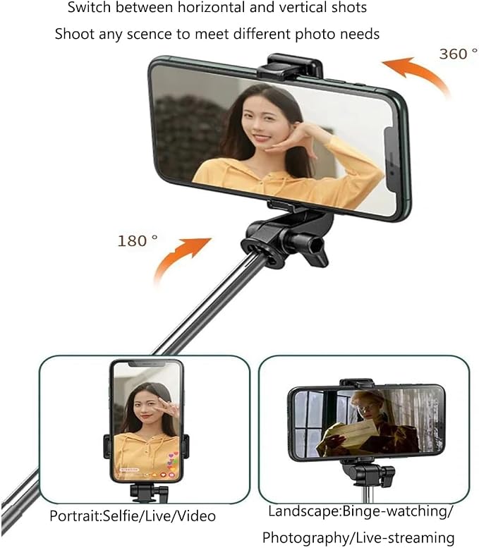 Selfie Stick Tripod,3 in 1 Extendable 360° Rotation Tripod Stand with Detachable Wireless Remote, Portable Mobile Phone Holder Compatible with iPhone,Android,Samsung - Image 2