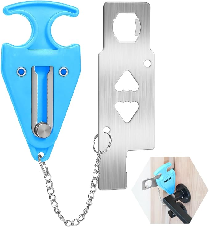 Portable Door Lock for Travel Lock Home Security Door Latch in Prevent Unauthorized Entry School Apartment Hotel(Blue) by SHUYUE