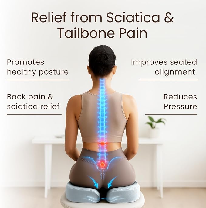 Office Chair Cushion - Seat Cushion for Tailbone Pain Relief - Butt Pillow for Coccyx, Sciatica, and Lower Back Pain - Orthopedic Chair Pad for Lumbar Support in Office Desk (Gray) - Image 2