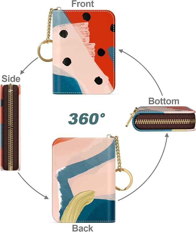 Credit Card Holder, Small RFID Card Wallet for Women, Slim Leather Wallet | Leather Card Holder Wallet, Credit Card Wallet Organizer, Business Card Case with Zipper & Keychain, 12-Slot Compartment - Image 2