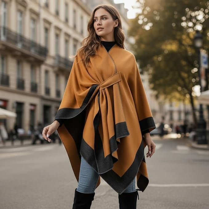 Shawl Wraps for Women Reversible Open Front Ruana Poncho Soft Cozy Cardigan for Fall and Winter - Image 3