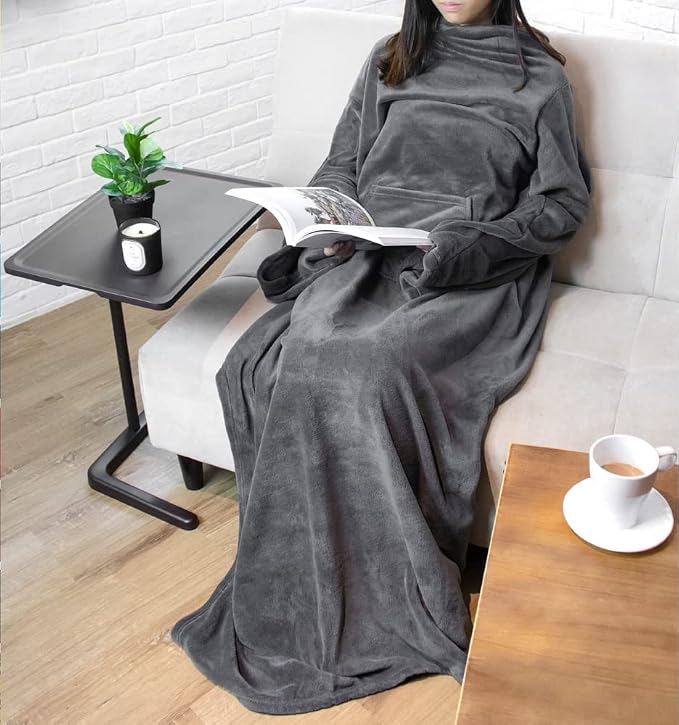PAVILIA Blanket with Sleeves for Adult Women Men, Soft Warm Wearable Blanket Fleece Wrap Throw, Robe Blanket Gift - Image 9