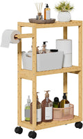 RRX Bamboo Rolling Cart, Slim 3-Tier Standing Shelf Units on Wheels (Beige) | Bamboo Shelves Utility, Storage Corner Shelf Cabinet for Narrow Space, Toilet Paper Organizer for Bathroom, Kitchen by RRXHome