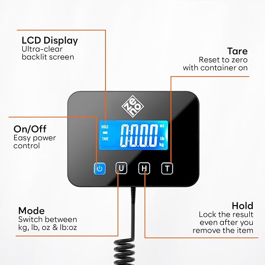 Shipping Scale for Small Business - 440 lbs/0.35oz - High Accurate Digital Postal Scale with Hold/Tare Function - Perfect for Packages, Luggage, Home Use - Battery & Cable Included - Silver - Image 4