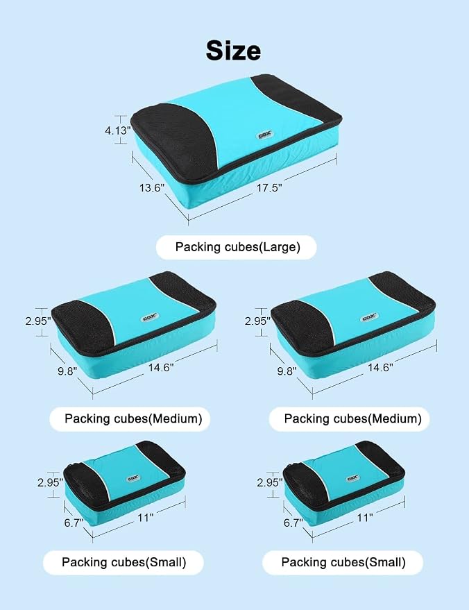 GOX Ultra Light 5 piece Packing Cubes Travel Luggage Organizer 1 Large 2 Medium 2 Small - Image 5