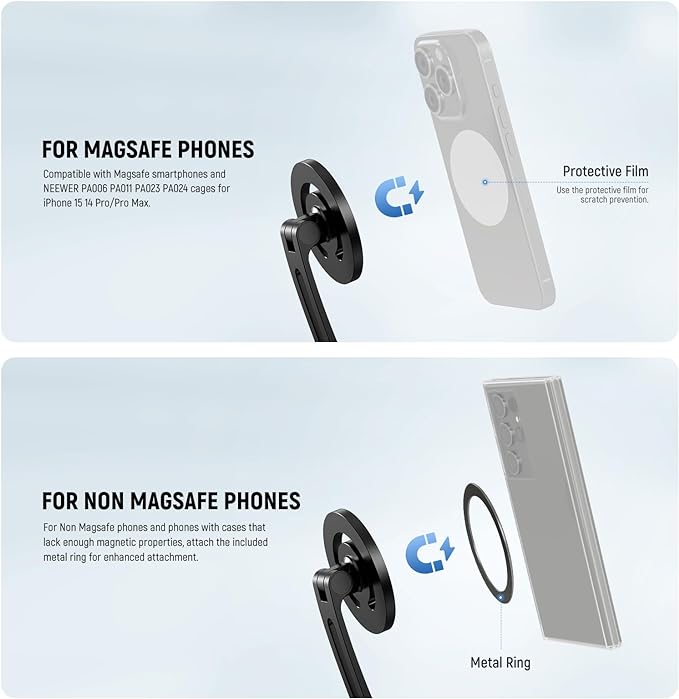 NEEWER Magnetic Neck Holder for Action Camera & Phone, GP16 | Tripod Chest Mount, Compatible with GoPro DJI Insta360 MagSafe iPhone Android, Phone Holder for POV Video Recording Vlog - Image 3