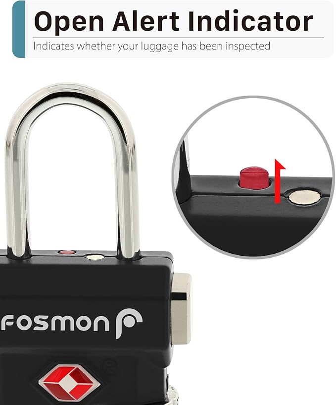 Fosmon TSA Approved Luggage Locks, 3 Digit Combination, 1 Pack Black | Push Release Button, Extra Security, Suitcase Travel Lock, Backpack Zipper Anti Theft, Gym Locker Gun Case Lock - Image 6