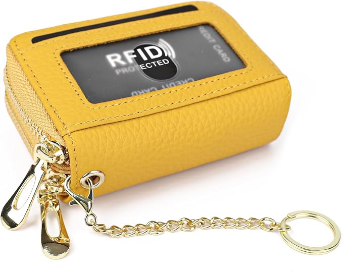 imeetu RFID Credit Card Holder, Small Card Wallet Women, Leather Card Case | Genuine Leather Women's Card & id Cases, Change Coin Purse with Zipper Keychain id Window, 20 Colors & 3 Styles, Daily, Gifts - Image 2