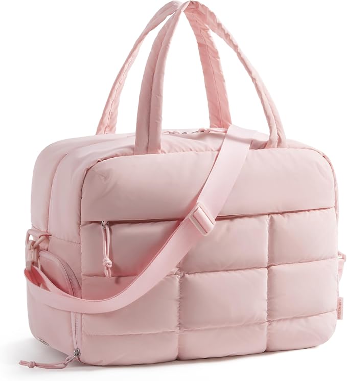 BAGSMART Gym Bag for Women, Carry on Travel Duffel Bag, Water-resistant Weekender with Shoe Compartment for Gym Travel Work, Light Pink, Medium by BAGSMART