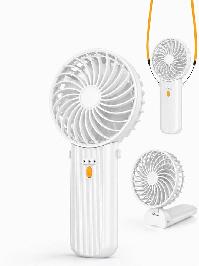 Portable Mini Fan, Quiet Foldable Fan with Lanyard (White) | 4 Speeds, 15H Rechargeable Battery, Portable Pan for Travel, Home, Office, Outdoor, Makeup, Women, Men, White by Unknown