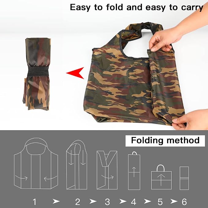 Aricsen 15x4.5x15 Inch Camo Reusable Shopping Bags with Handles, 20 Pack | Polyster Fabric Cloth Grocery Bags, Foldable Pocket Tote, Xlarge, Durable, Machine Washable, for grocery, storage, gifts - Image 4