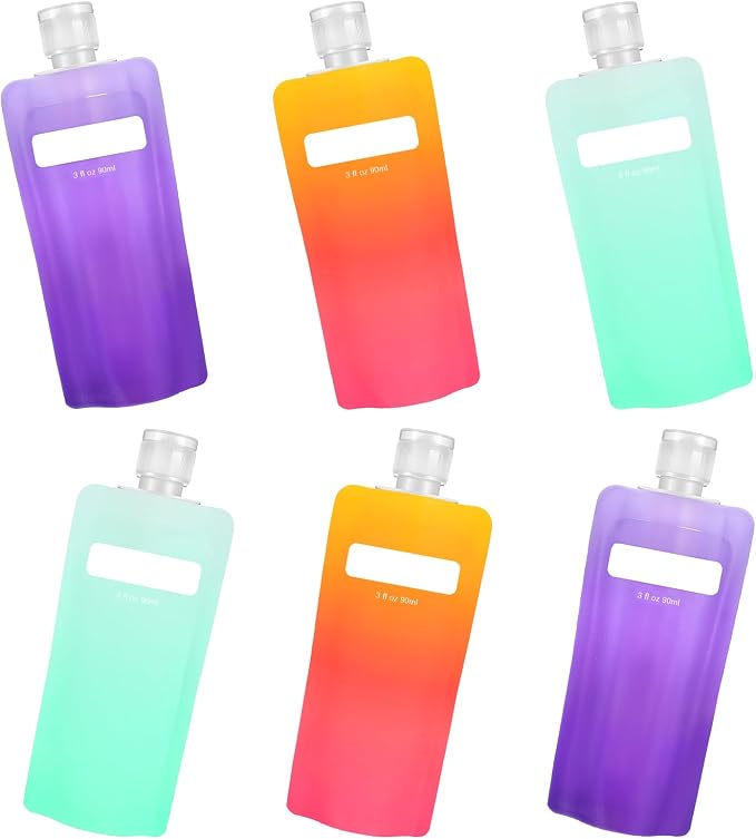 Dimeho 6 Pcs Travel Pouches for Toiletries, 3 oz Travel Size Containers Leak Proof Empty Squeeze Pouches (orange, purple and green) - Image 8