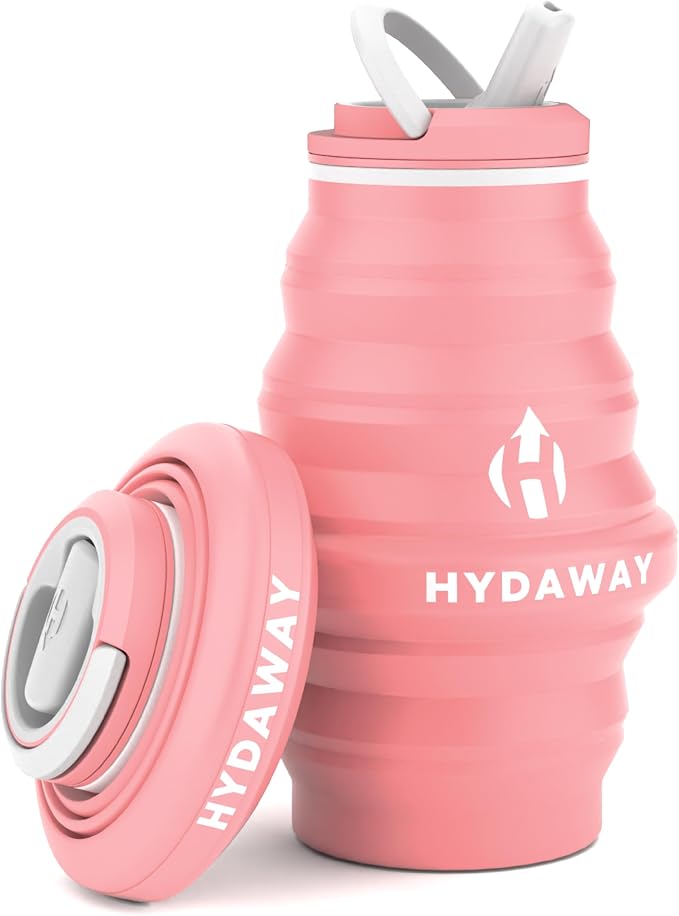 HYDAWAY 17oz Collapsible Water Bottle, Packable Leakproof for Travel | Travel-first design. Fold flat to 1.5 in for carry-ons, purses, seatbacks. Leakproof, BPA-free, dishwasher safe. by HYDAWAY