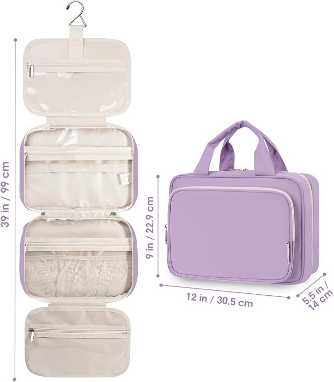 Narwey Travel Toiletry Bag for Women Large Hanging Makeup Bag Organizer Toiletries Bag for Full Size Essentials Accessories Cosmetics (Purple (Large)) - Image 9