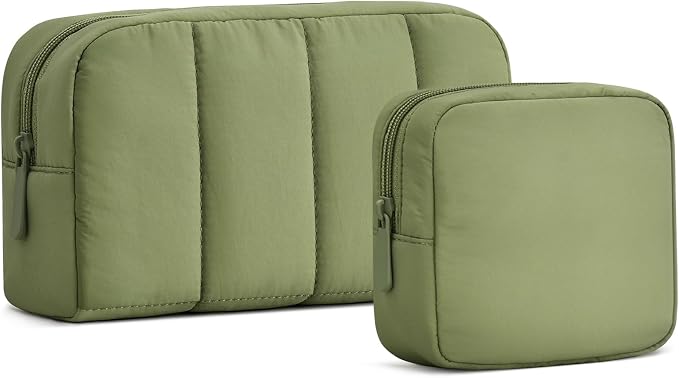 2 Pcs Makeup Bag Travel Toiletry Bag for Women Puffy Padded Cosmetic Pouch Purse Wide-open Makeup Organizer Case Travel Essentials by oscaurt