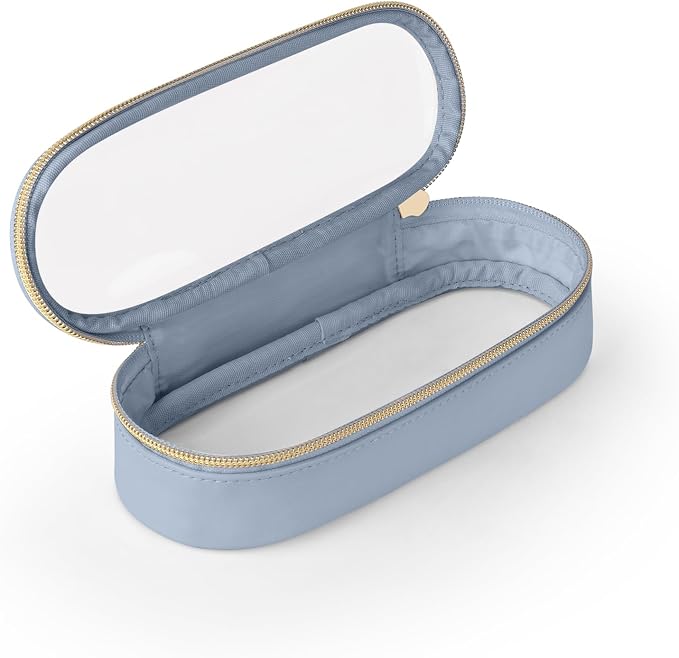 Soimeat Clear Travel Makeup Brush Holder, Leather Makeup Brush Toiletry Bag, Portable Cosmetic Brush Case, Transparent Waterproof Makeup Brush Storage Bag, Blue by Soimeat