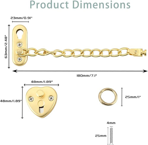 Alise Door Chain Lock, Gold Adjustable Child Proof Security Door Lock for Apartment | Stainless Steel Chain Door Lock,Heart-Shaped Design Press-To-Unlock, Heavy Duty Chain Lock For Bedroom & Travel - Image 2