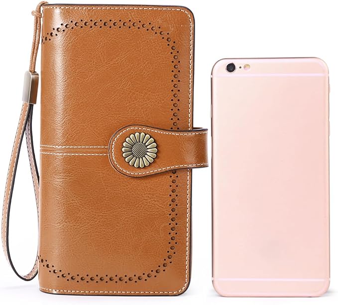 SENDEFN Wallets for Women Leather Credit Card Holder with RFID Blocking Large Capacity Wristlet | with RFID Blocking - Image 6