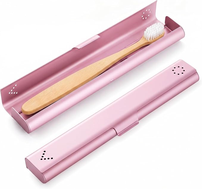 Toothbrush Travel Case Aluminum, Portable Toothbrush Holders Travel, Manual Toothbrush Case Container for Traveling, Bathroom, Camping, Business Trip-1Pack Pink by Unknown