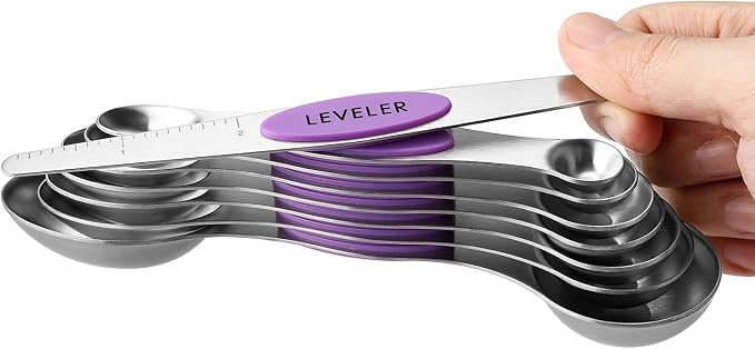 Spring Chef Stainless Steel Magnetic Measuring Spoons Set of 8, Orchid | Nesting Teaspoon & Tablespoon Measuring Spoons w/ Leveler for Dry & Liquid Ingredients, Measure Spoons For Baking & Cooking - Image 8