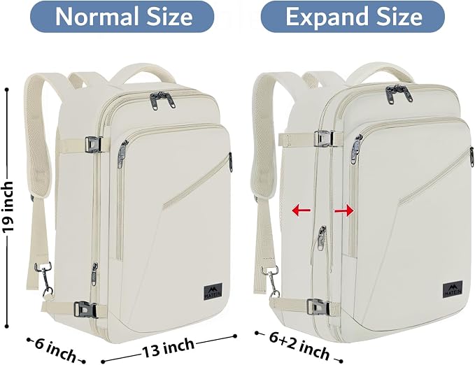 MATEIN Beige Travel Backpack Women, Carry on Bag with Hidden Shoulder Strap | Expandable Weekender Daypack, Large Capacity, Adjustable Shoulder Strap, Lightweight, Waterproof, Anti-Theft, Travelling Gift - Image 5
