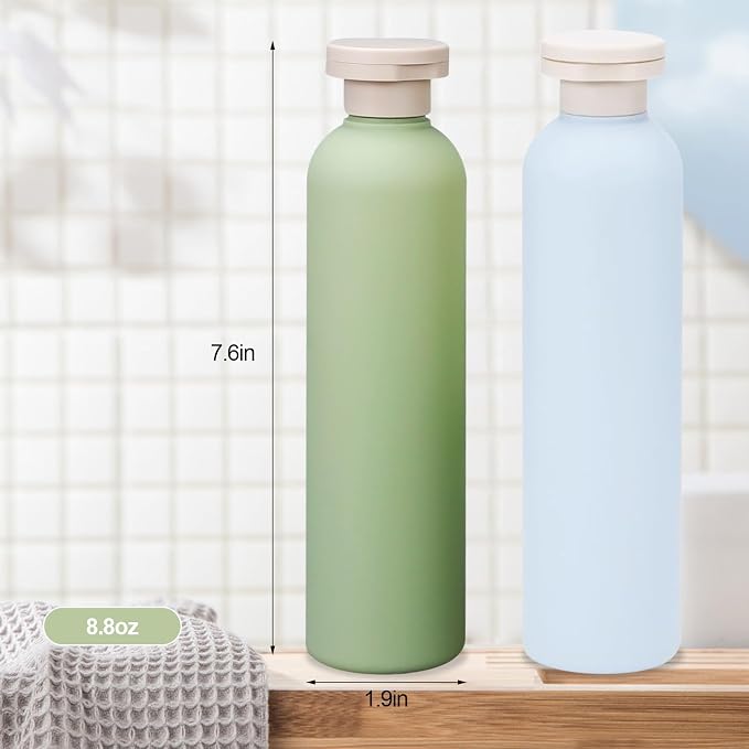 4Pcs 8.8oz Flip Top Squeeze Bottles,Reusable and Refillable Leak Proof Travel Bottles,For Lotions,Facial Creams,Shampoos,Hair Conditioner (Green+Blue) - Image 2